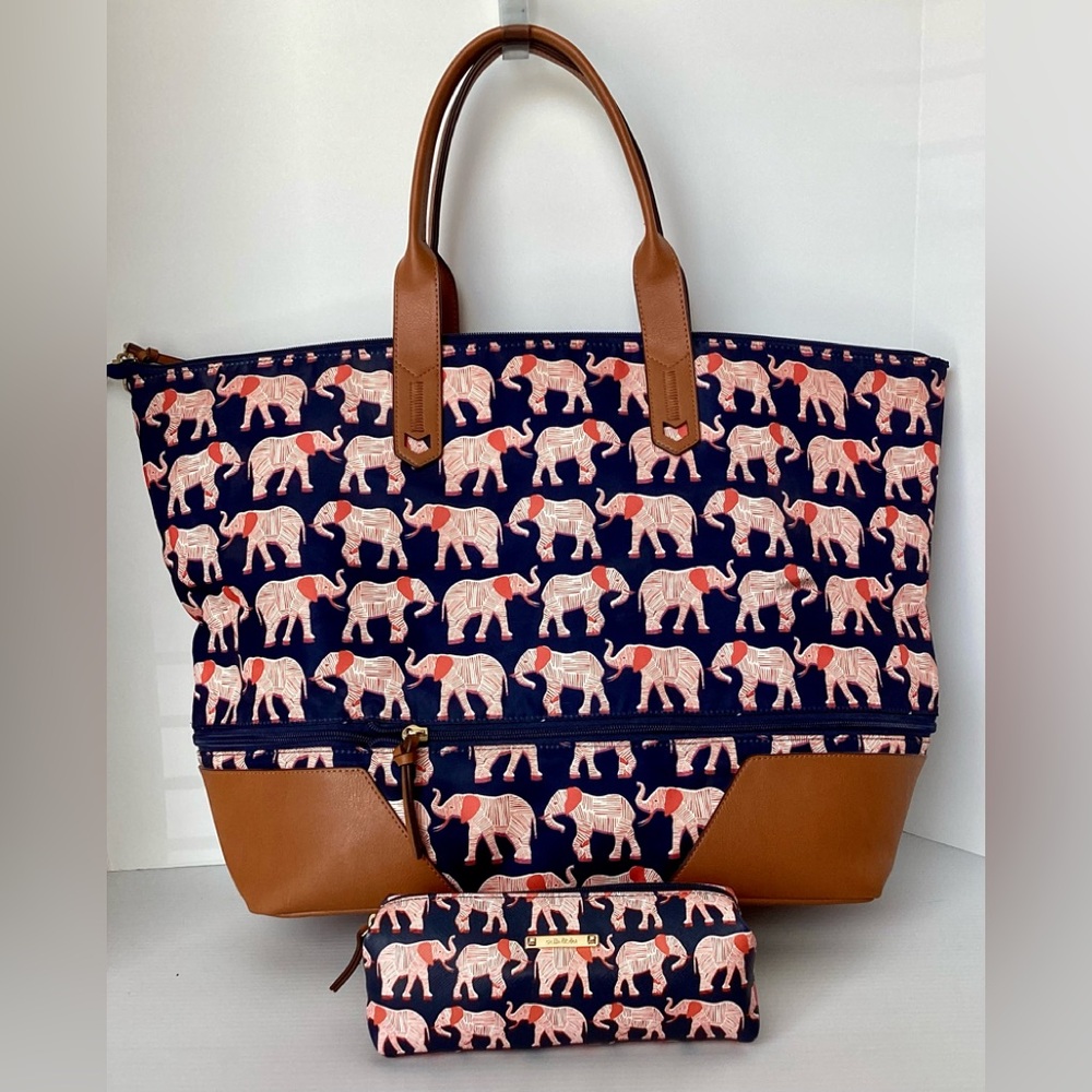 Stella & Dot Elephant Print Expandable Tote and Accessory Bag.
